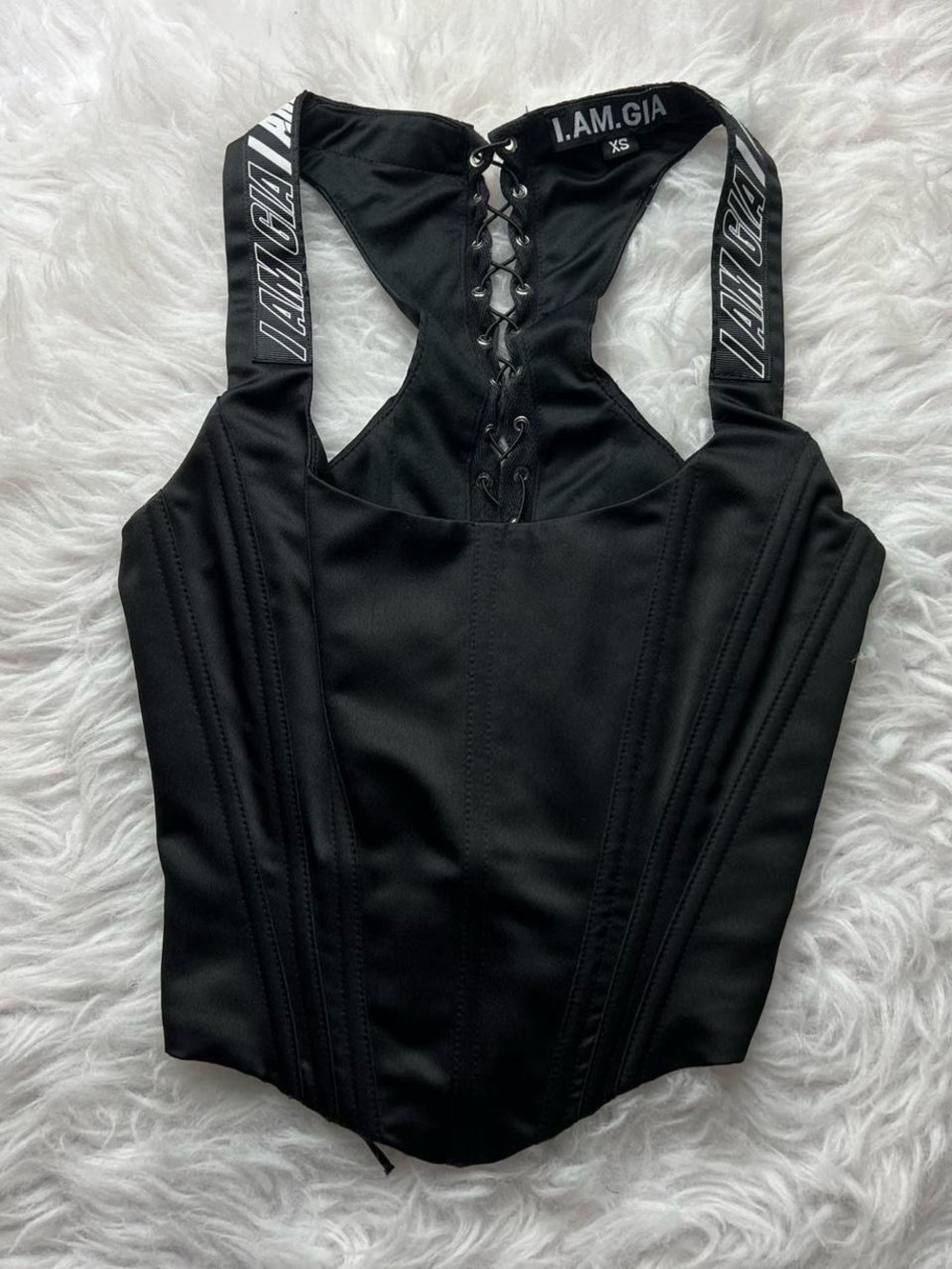 I am Gia black lace up corset bustier top